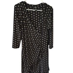 Alfani Black & Cream Polka Dot Ruffle Dress - Size Petite Large
